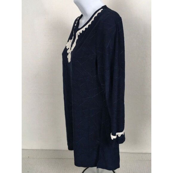 Allison Daily Womens Top Size SP Navy Blue with White Trim on Neck and Sleeves - Picture 6 of 14